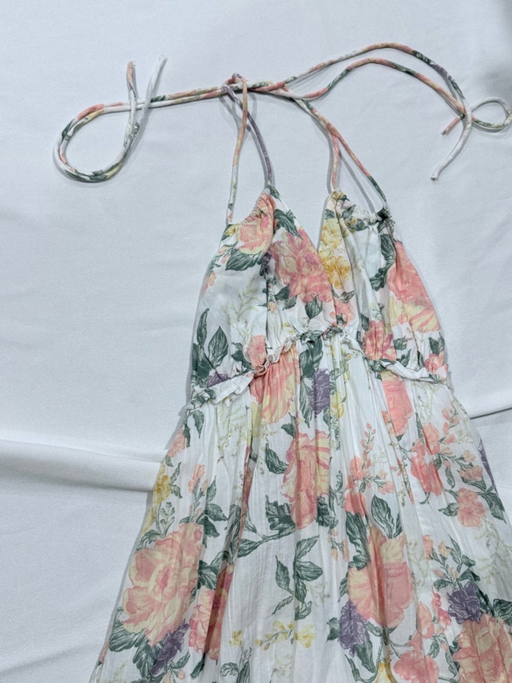 H&M White Floral Mini Dress with Pink, Green & Yellow Print - Picture 3 of 5